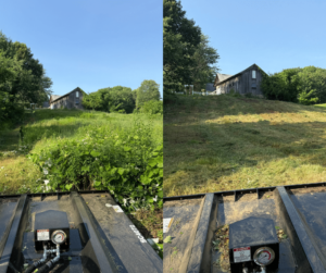 Before and after of a brush hogging/land clearing for a commercial field located in Western MA. Both pictures are a POV from mower.
